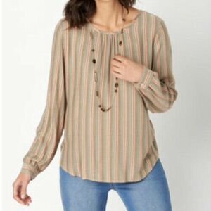 Christopher & Banks Green Striped Hi Lo Shirt NWT